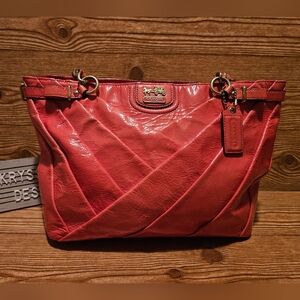 Coach Madison Patent Leather Juliette Satchel Coral Pink Purse